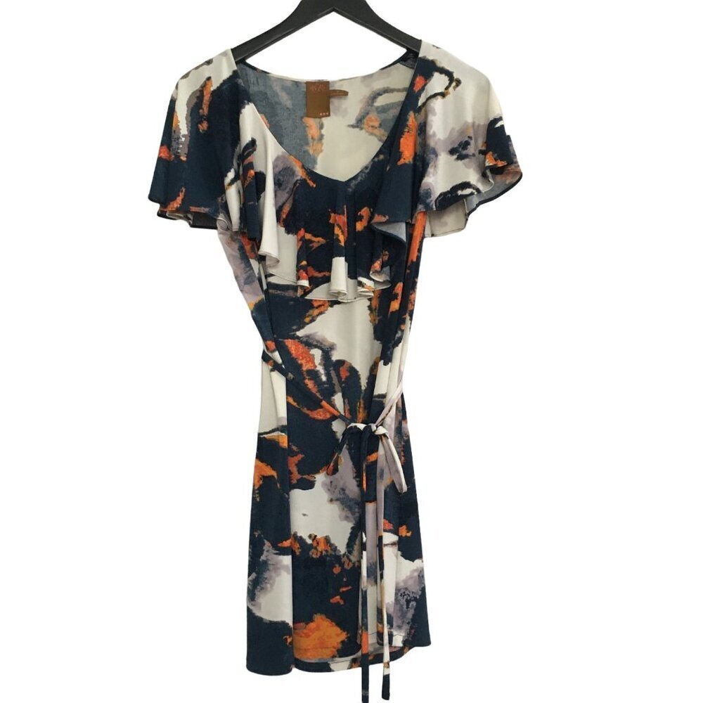 Ali Ro Womens Abstract Print Dress With Flutter Sleeves & Waist Tie Size 4